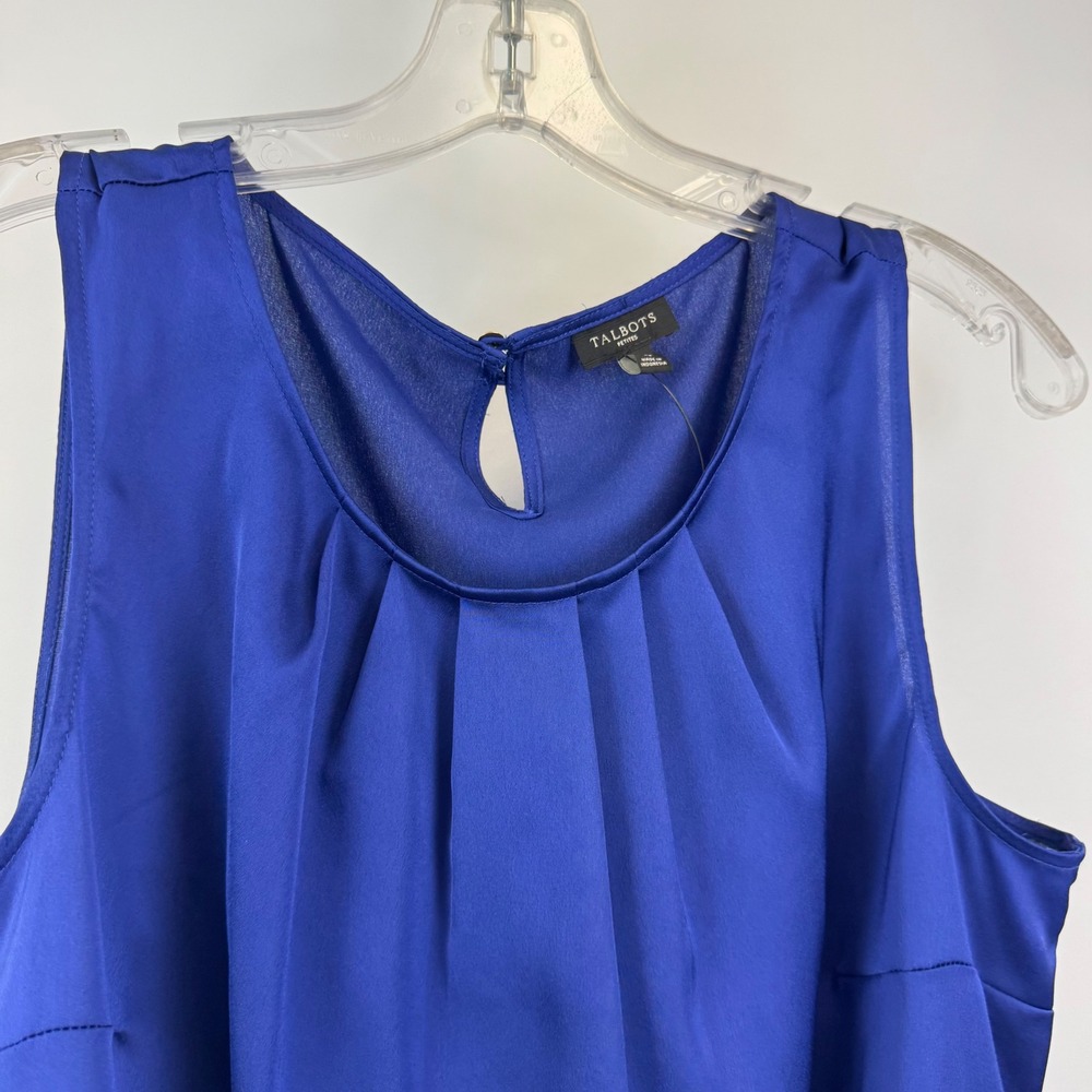 Talbots Petites Blue Pleated Neck Sleeveless Shell Blouse Top PL NWT - Picture 9 of 12